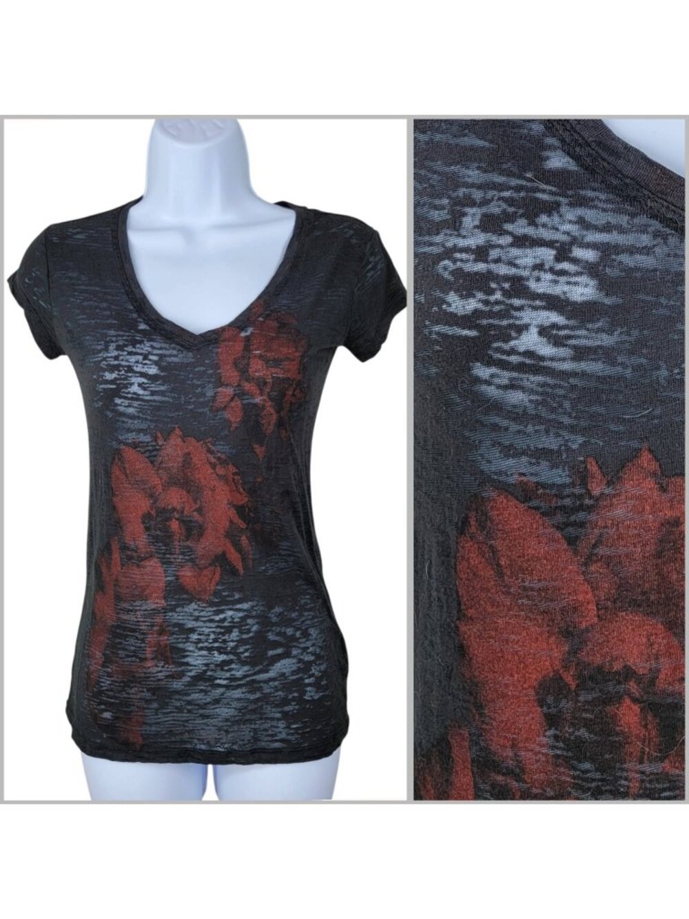 Mudd Y2K Retro Mallcore Paperthin Distressed Burnout Tank XS Gray Black Vintage